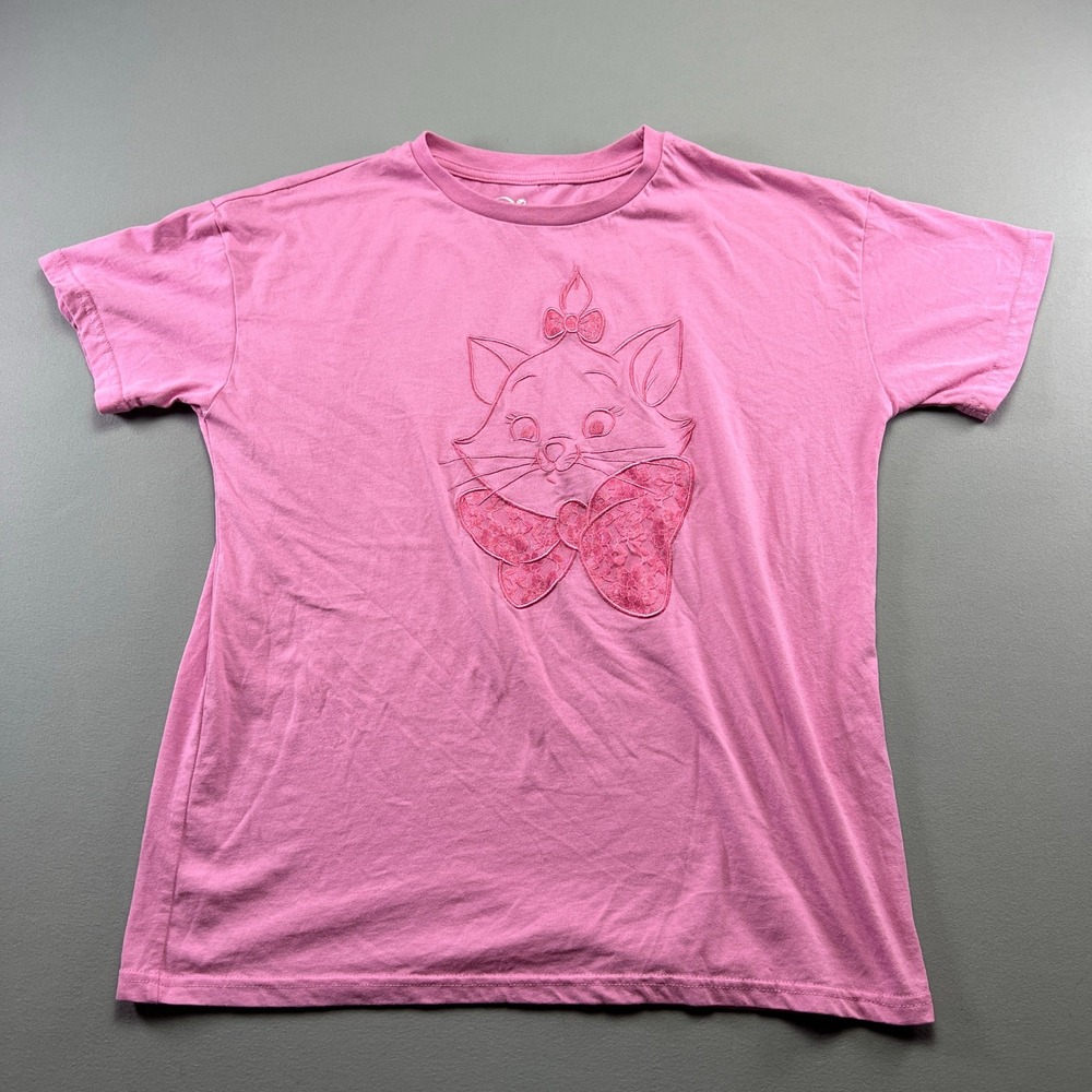 Disney's The Aristocats T Shirt Womens Medium Pink Bow Detail Embroidered Cotton